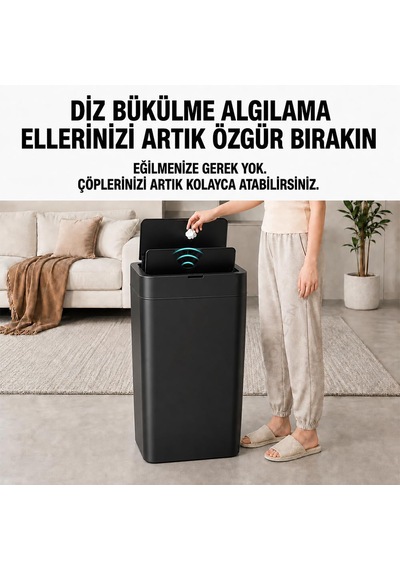 Ultra Mega Boy Otomatik Hareket Sensörlü Çöp Kovası, Çöp Kutusu Siyah