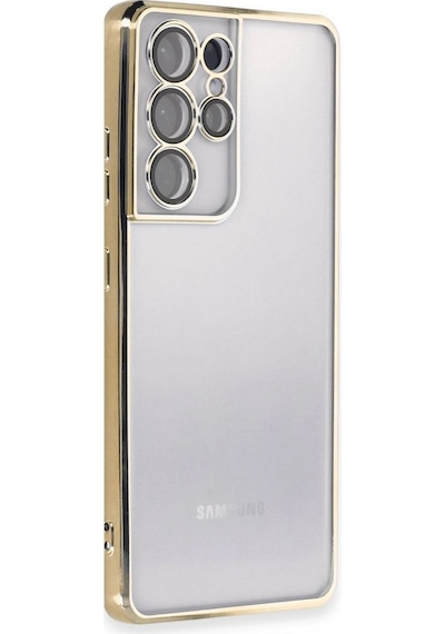 Tedar Samsung Galaxy Uyumlu S21 Ultra Kılıf Razer Lensli Silikon - Gold Najmaddin standart