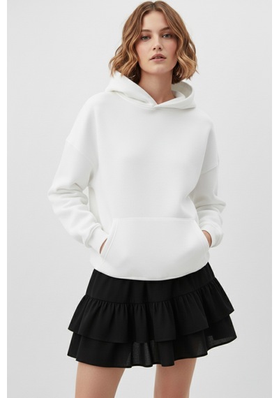 Uyguntarz Unisex Yumuşak Dokulu Düz 3 İplik Oversize Sweatshirt Sade Ve Modern Görünüm beyaz