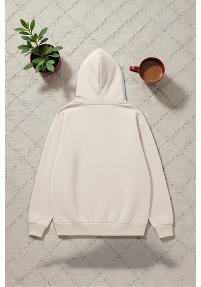 Uyguntarz Unisex Future Baskılı Oversize Sweatshirt Bej