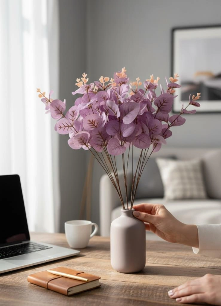 Yapay Çiçek Lila Okaliptus Aradal Arajman Çiçeği Eucalyptus Lila