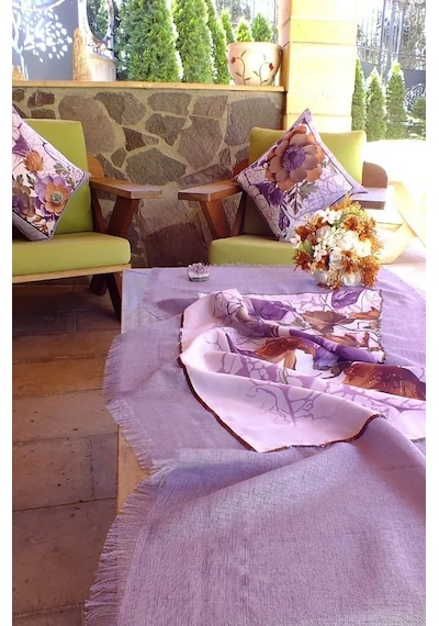 El Yapımı Şık Masa Örtüsü Seti Mor
