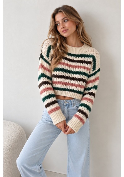 Lima Çok Renkli Kadın Ekru Çizgili Crop Triko Kazak Bisiklet Yaka Oversize Uzun Kollu Örgü Kazak Lima Çok Renkli Kadın Ekru Çizgili Crop Triko Kazak Bisiklet Yaka Oversize Uzun Kollu Örgü Kazak
