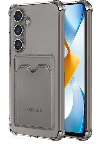 Samsung Galaxy S24 FE Uyumlu Kılıf Köşe Korumalı Kartlıklı Cüzdanlı Silikon Kapak - Füme