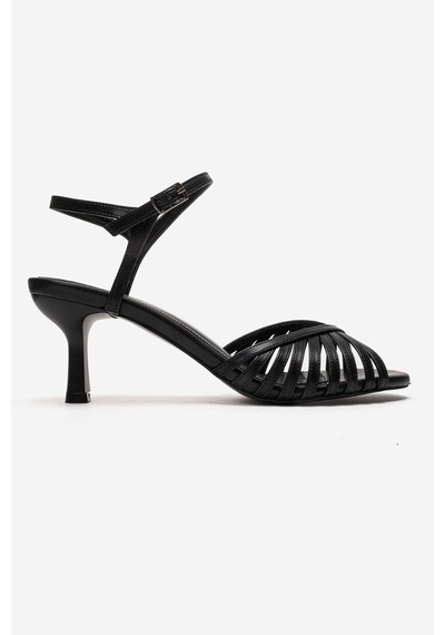 Luvishoes Danıca Siyah Cilt İnce Bantlı Kadın Topuklu Ayakkabı