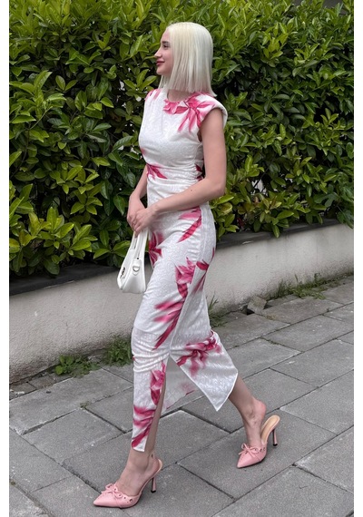 Madmext Pembe Desenli Midi Boy Kadın Elbise Mg2464 Pembe Madmext Pembe Desenli Midi Boy Kadın Elbise Mg2464 Pembe