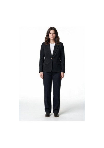 Ekol Bb Kadın Çentikli Yaka Tek Düğmeli Uzun Kollu Blazer Ceket Siyah