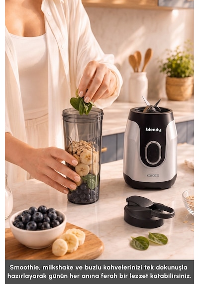 Karaca Blendy Personal Kişisel Kulplu Smoothie Blender Çift Hazneli Silver