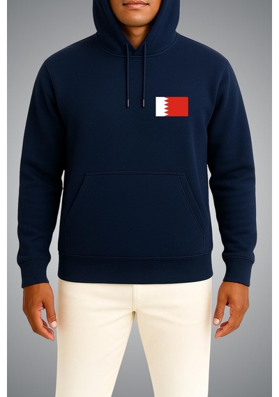 Bahriyeli Collection Kapüşonlu Bahreyn Bayrağı Cep Baskılı Unisex Sweatshirt Lacivert