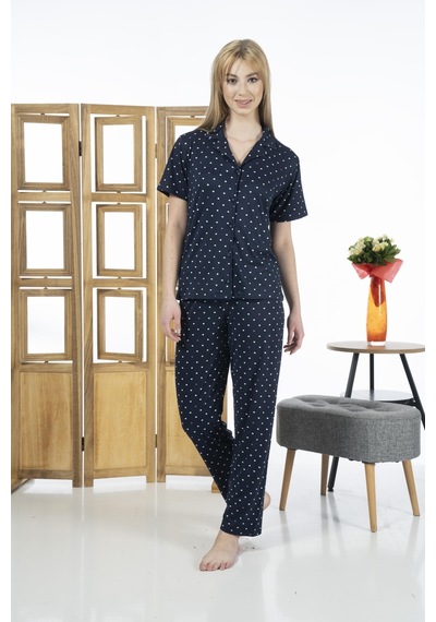 Estiva 24151 Kadın Kısa Kol Boydan Düğmeli Gömlek Pijama Takımı 001