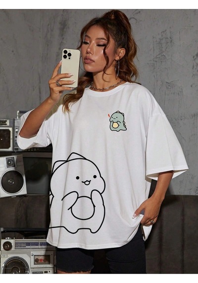 Startmore Adrift Karikatür Ve Grafik Tasarım Oversize T-shirt Cartoon/letter Serisi Kod140 Beyaz