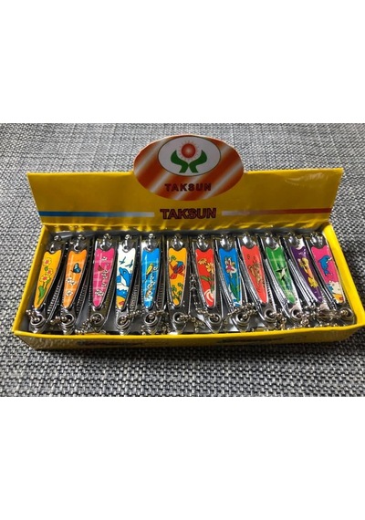 Taksun Tırnak Makası 5,5 cm - Renkli Desenli Askılı Tırnak Makası 24 Lü Paket