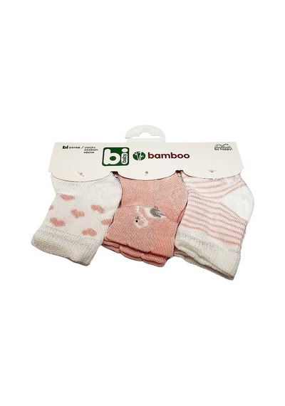 Bibaby Bambu Bebek Çorabı 3 Lü 0-6 Ay - Beyaz Kuğu - Pembe Beyaz - Pembe