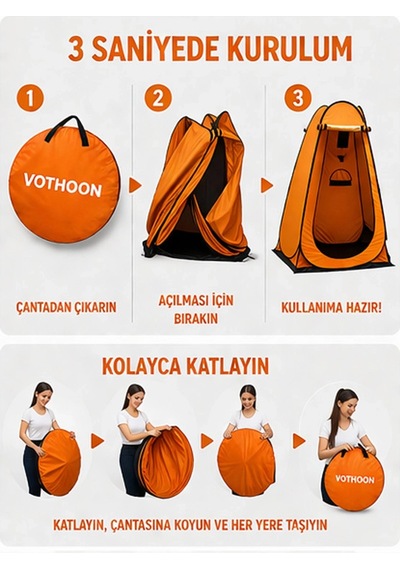 Otomatik Kabin Giyinme Çadırı 120x120x190 Cm Üst Havalandırma Yan Pencereli Duş & Wc Çadırı