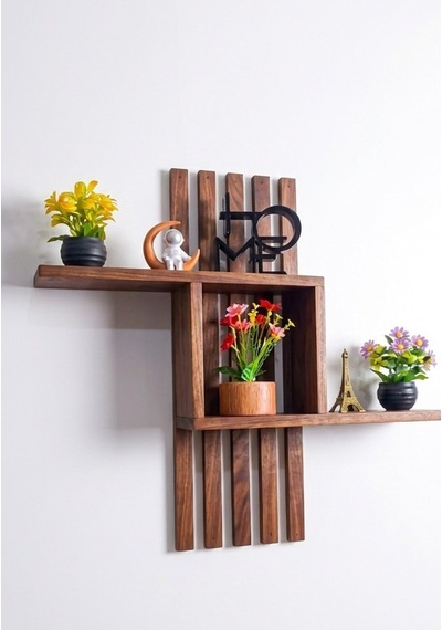 Dekoratif Ahşap Duvar Rafı 60x50 Cm - Çift Taraflı Bant İle Yapıştırılabilir - Modern Kitaplık Bordo