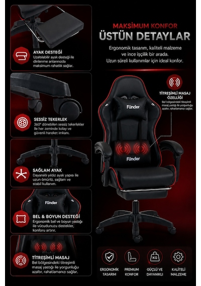 Premium Siyah/kırmızı Oyuncu Koltuğu, Masajlı Sandalye, Yüksekliği Ayarlanabilir, Oyuncu Sandalyesi, Ofis Koltuğu, Çalışma Sandalyesi - 150 Kg Taşıma Kapasitesi Kırmızı - Siyah Premium Siyah/kırmızı Oyuncu Koltuğu, Masajlı Sandalye, Yüksekliği Ayarlanabilir, Oyuncu Sandalyesi, Ofis Koltuğu, Çalışma Sandalyesi - 150 Kg Taşıma Kapasitesi Kırmızı - Siyah