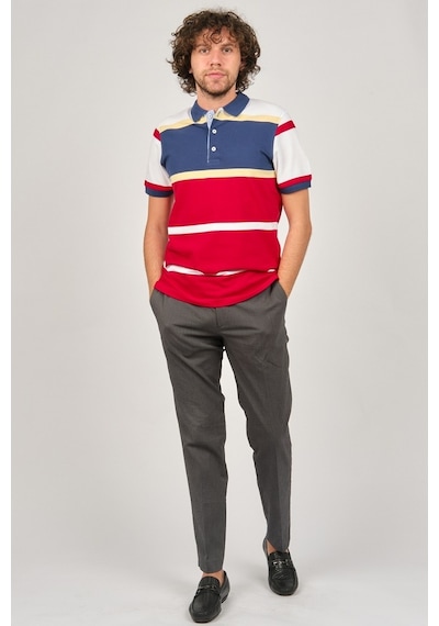 Desen Triko Erkek Polo Yaka Blok Desenli T-Shirt 0249821 Indigo-İndigo
