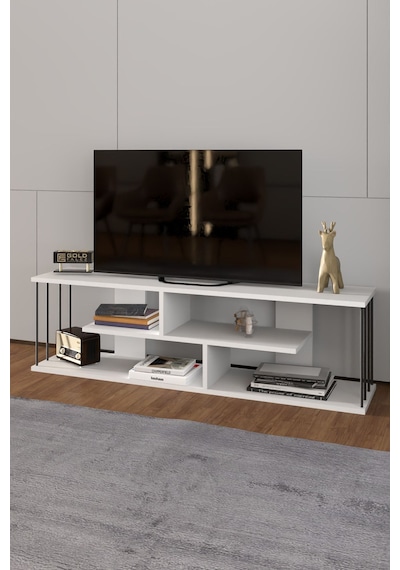 Tv Sehpası Tv Ünitesi Raflı 140 Cm Gzd Beyaz Beyaz