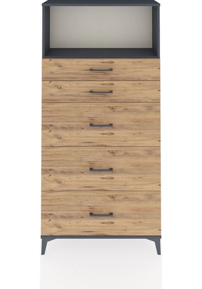 Arges Dolap Tek Raflı 5 Çekmeceli 88x30x182 Antrasit-çam Antrasit