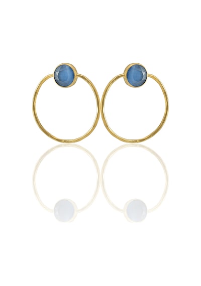 Kadir Jewellery 22 Ayar Altın Kaplama Kadın Halka Küpe -el İşçiliği Ve Hipoalerjenik Küpe Buz Mavisi 26071221