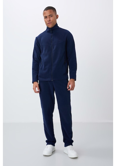 Tommy Life İndigo Dik Yaka Basic Fermuar Cepli Standart Kalıp Erkek Polar Eşofman Takımı - 85193 İndigo