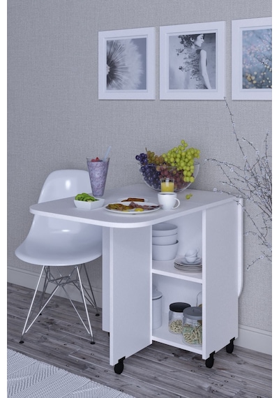 Açılır Katlanır Yemek Masası Oval Masa Mdf Beyaz