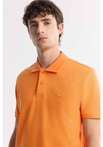 Avva Erkek Turuncu Kıvrılmaz Polo Yaka %100 Pamuk Basic Regular Fit T-shirt B001032