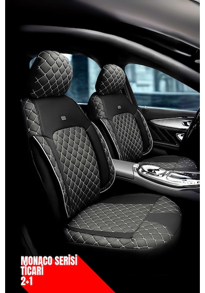 Mini Cooper 2007-2013 Hatchback - Ticari 2+1 Monaco Eviza Kumaş Deri Detaylı Oto Koltuk Kılıfı - Beyaz Beyaz