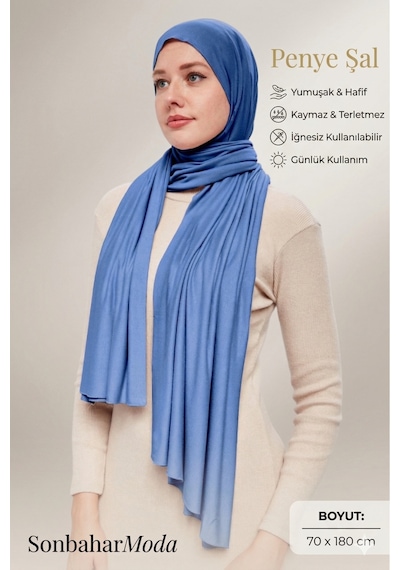 Sonbaharmoda Kadın Tesettür Luxury Penye Şal Kaymaz, Yumuşak, Dört Mevsim Kullanım Şal Kot Rengi