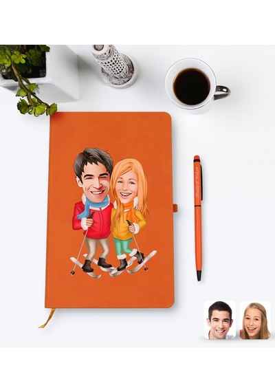Kişiye Özel Sevgililer Karikatürlü Turuncu Termo Deri Defter Kale N11.2267