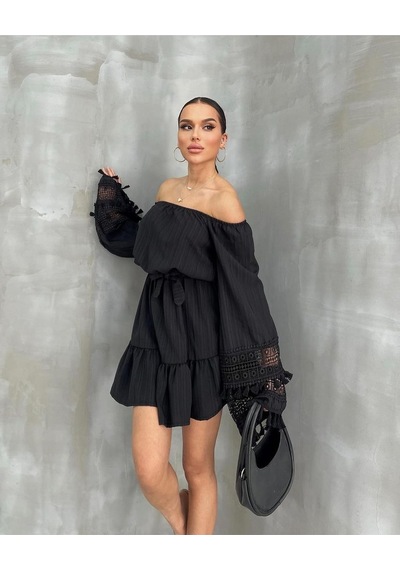 Fashion Cocktail Ekstra Uzun Kollu Çift Kat Dantel Işleme Madonna Yaka Düşük Omuz Kemerli Doğal Bohem Yazlık Elbise Siyah Fashion Cocktail Ekstra Uzun Kollu Çift Kat Dantel Işleme Madonna Yaka Düşük Omuz Kemerli Doğal Bohem Yazlık Elbise Siyah