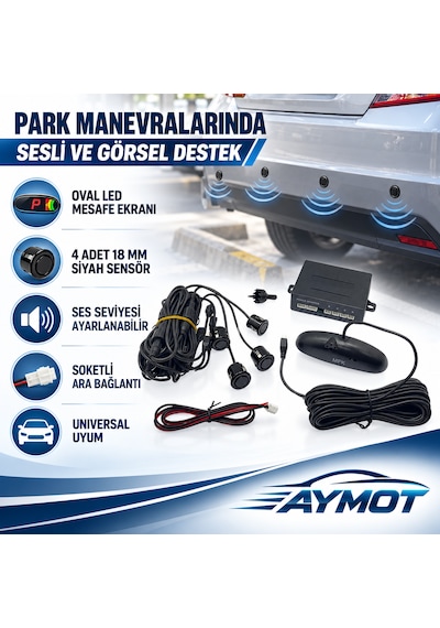 Mfk Universal Sesli Ve Led Ekranlı Siyah 4 Sensörlü Park Sistemi 18 Mm