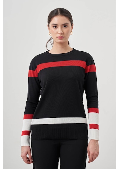 Mizalle Blok Renkli Rayon Siyah/ Kırmızı Bluz