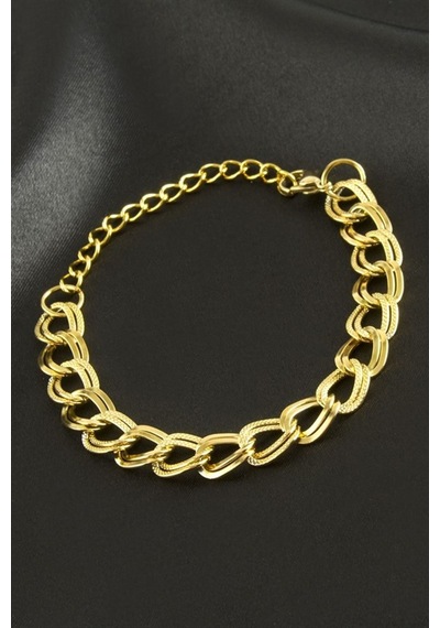 Çift Zincirli Lüks Çelik Bileklik - Sarı Sarı-37859