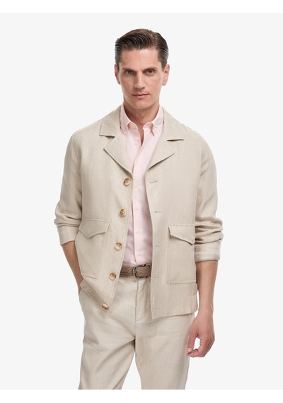 Cacharel Bej Slim Fit %100 Keten Mont