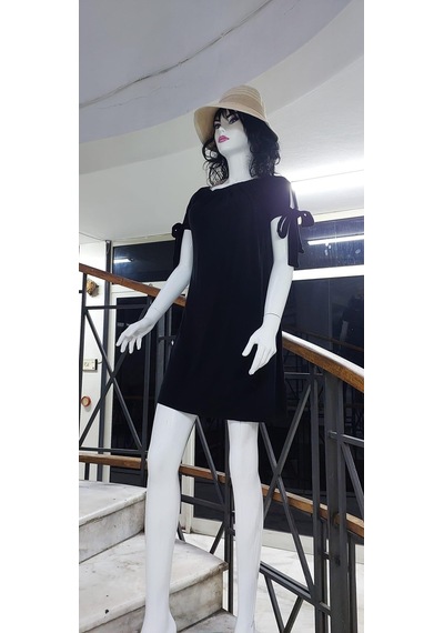 Eren Style Kol Bağcıklı Esnek Elbise & Tunik Siyah
