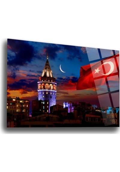 Istanbul Galata Cam Tablo Hediyelik, Dekoratif, Ofis, Mutfak