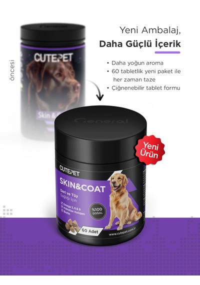 Cutepet Skin & Coat Köpek Deri Ve Tüy Sağlığı Tableti 60 Adet Omega 3-6-9, Biotin Ve Kolajen Destekli