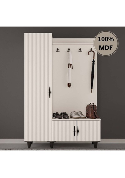 Lale Mdf Raflı Askılıklı Ayaklı Tasarım Portmanto Ayakkabılık Krem