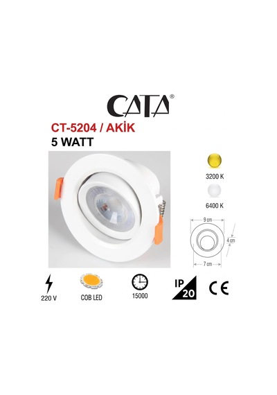 Akik 7w Beyaz Kasa Sıva Altı Spot Ct-5204g- 1 Adet 3200k Günışığı Diğer