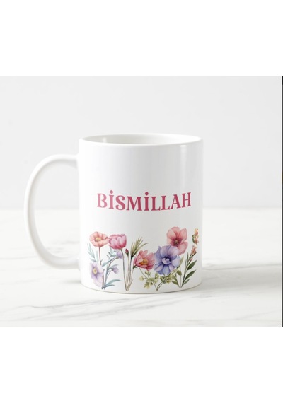 Bismillah Elhamdülillah Çiçekli Kupa Bardak