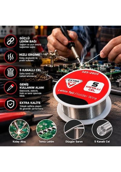Real Özs Profesyonel Lehim Teli 5 Kanallı 025-2603 Solder Wire Elektronik Devre Kartı Kablo Tamiri, Hobi, Atölye, Te