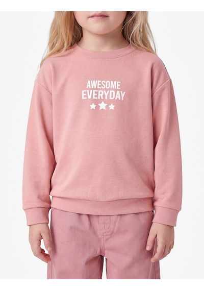 Koton Viskon Karışımlı Bisiklet Yaka Uzun Kollu Baskılı Sweatshirt Pembe 7wmg10049ak Gül