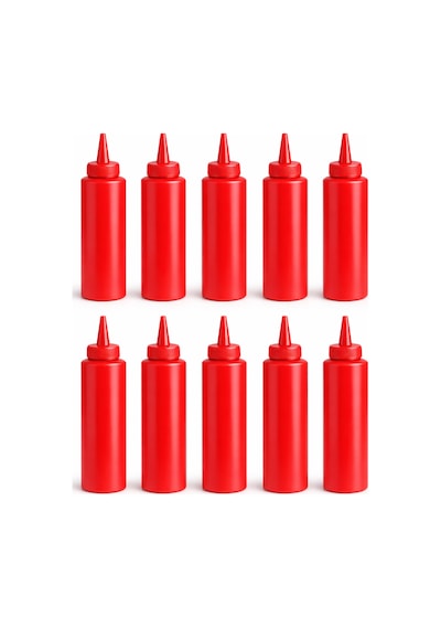 Sosluk Sıkma Şişesi 10 Adet 250 Ml Bpa Free Ketçap Sos Şişesi Endüstriyel Kullanım Kırmızı