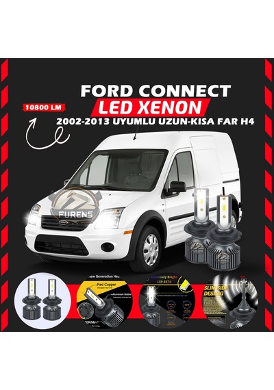 Ford Connect 2002-2013 Uzun - Kısa Far Uyumlu Şimşek Etkilii Led Xenon Premium Series H4