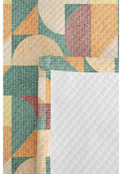 Geometrik Yeşil Genç Odası Tek Kişilik Pike Takımı - Hardal Kahve 160x220 Cm Kapitone Yatak Örtüsü Mat Sepet Esintisi