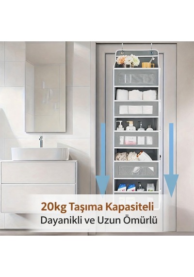 Valkyrie Kapı Arkası Organizer 5 Cepli Askılı Dolap Düzenleyici Çok Amaçlı Kapı Arkası Raf 20kg Taşıma Gri Çok Renkli