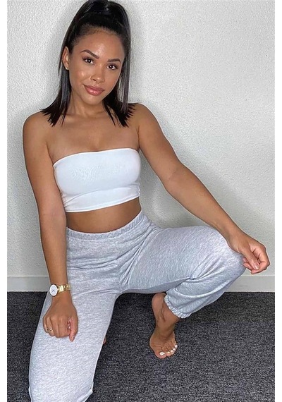 Madmext Mad Girls Straplez Beyaz Crop Top Mg337
