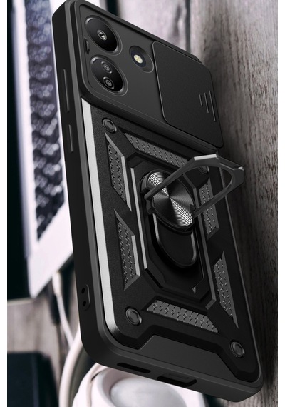 Newface Xiaomi Redmi 13c Kılıf Pars Lens Yüzüklü Silikon - Yeşil Yeşil