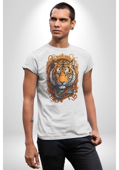 Kaplan Süs Unisex Unisex Beyaz Organik Baskılı T-shirt Penye Yüksek Kalite Beyaz